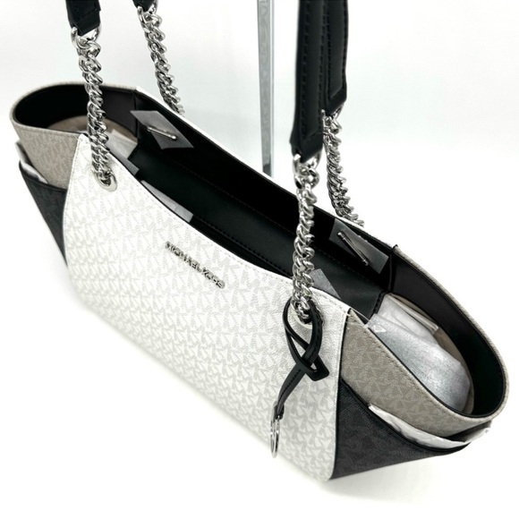 Michael Kors Large Jet Set Travel Chain Shoulder Bag Optic White Multi - Picture 7 of 11